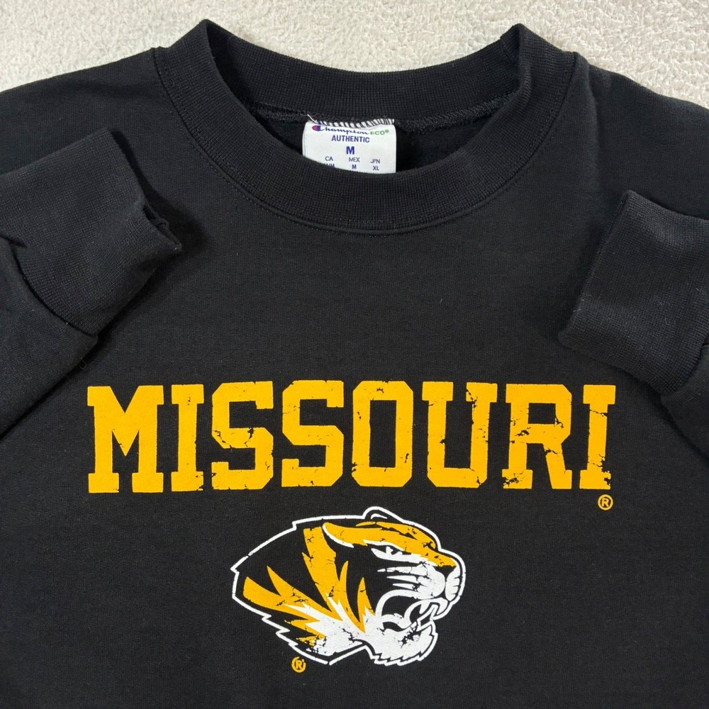 Y2K Missouri Tigers Crewneck Sweatshirt Mens Med Black‎ Pullover Spellout Casual